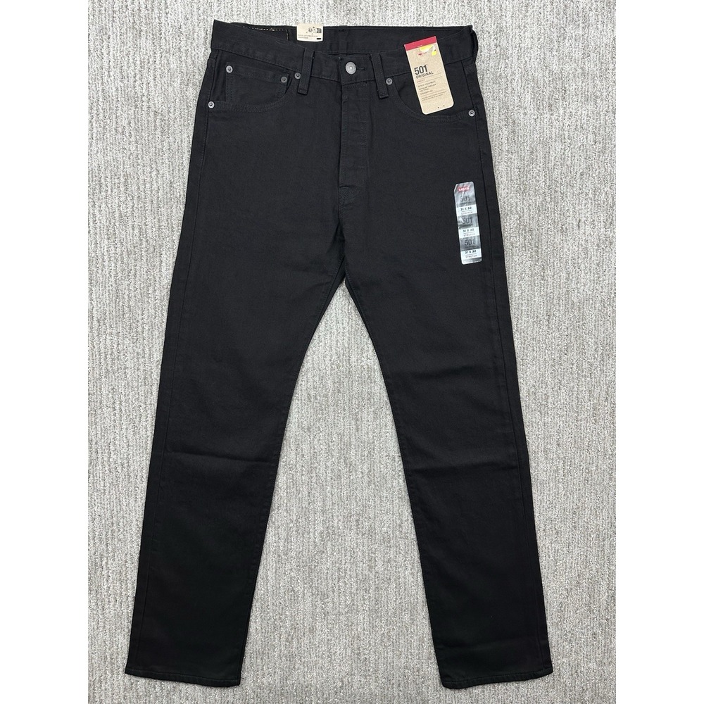 Levis 501 Jeans Mens 31x32 Black Straight Leg Stretch Button Fly Denim Pants